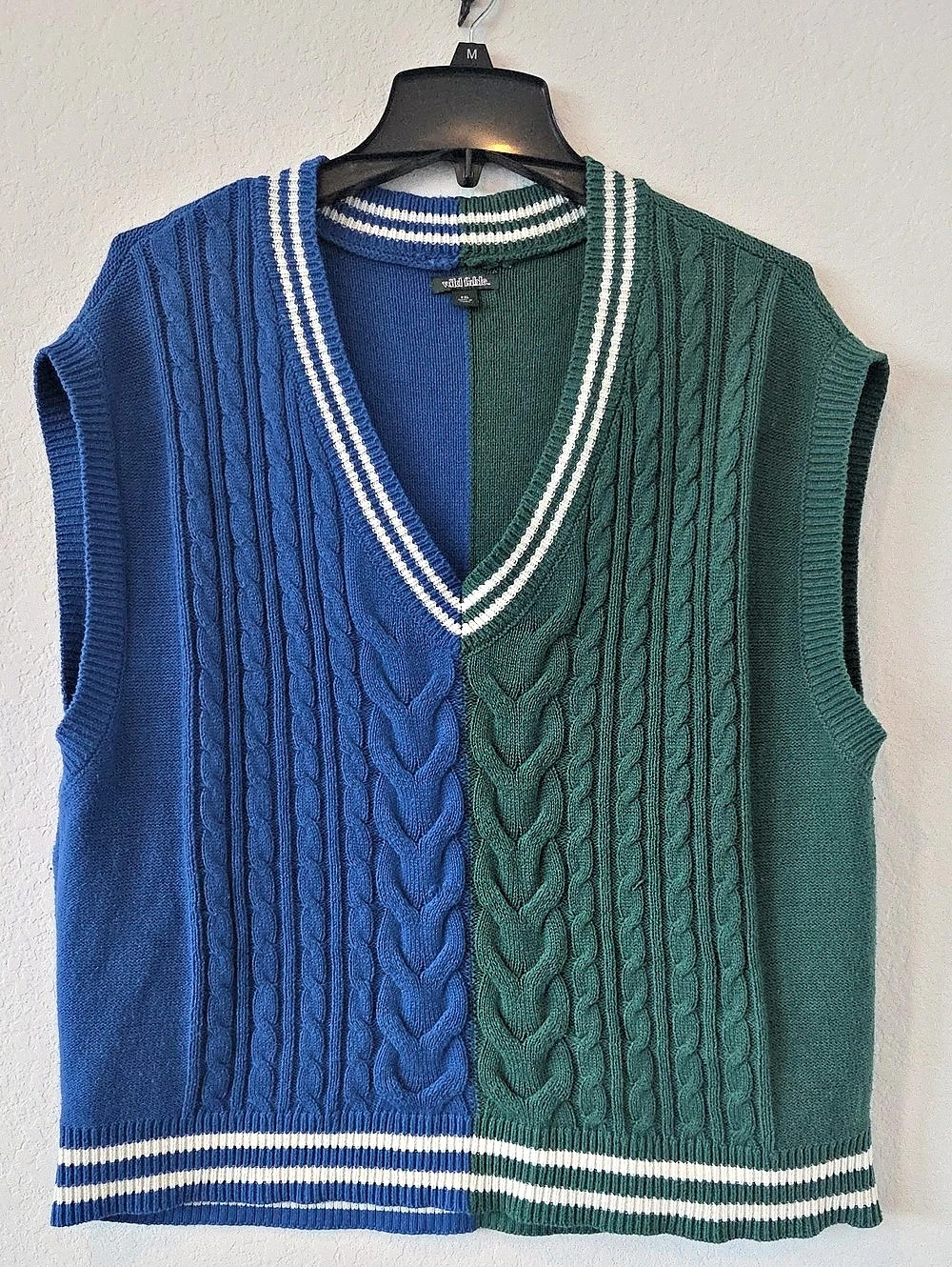 Wild Fable Colorblock Cable-Knit V-Neck Sweater Vest Blue & Green
